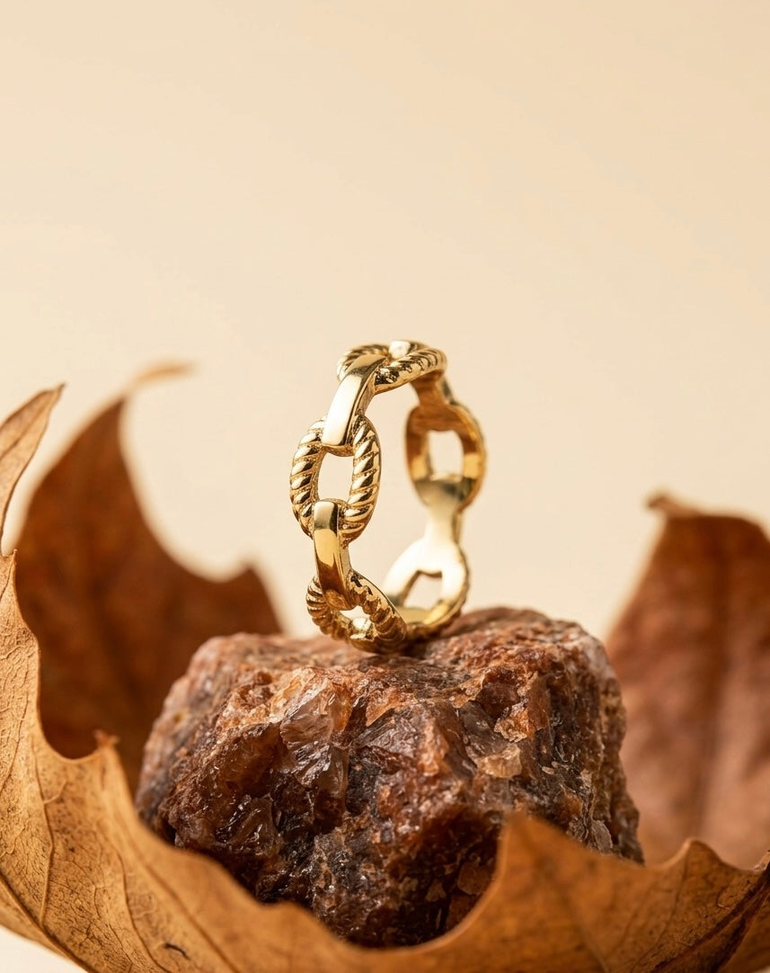 18K Gold Plated Mixed Chain Link Ring ACERO JEWELS