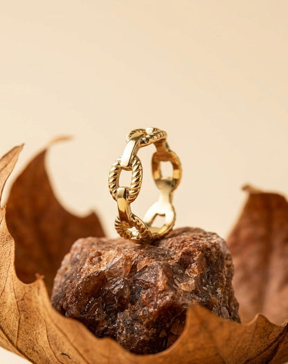 18K Gold Plated Mixed Chain Link Ring ACERO JEWELS