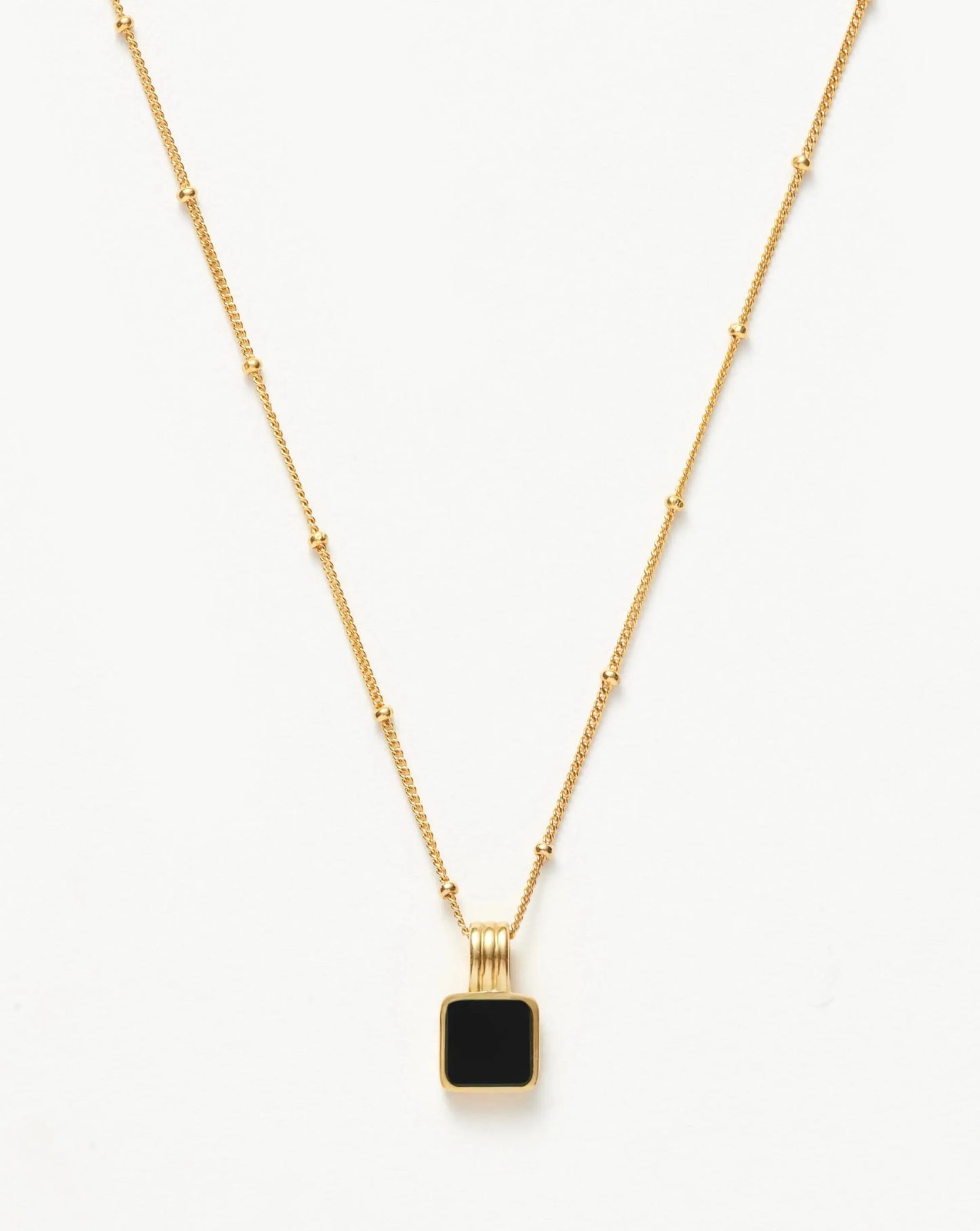 18K Gold Plated Black Onyx Square Pendant Necklace | Vintage Style Satellilte Chain for Women - ACERO JEWELS