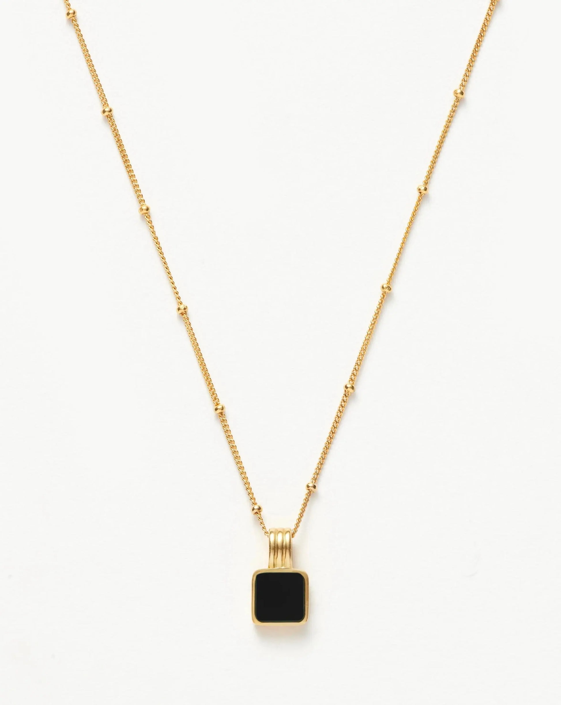 18K Gold Plated Black Onyx Square Pendant Necklace | Vintage Style Satellilte Chain for Women - ACERO JEWELS