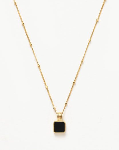 18K Gold Plated Black Onyx Square Pendant Necklace | Vintage Style Satellilte Chain for Women - ACERO JEWELS