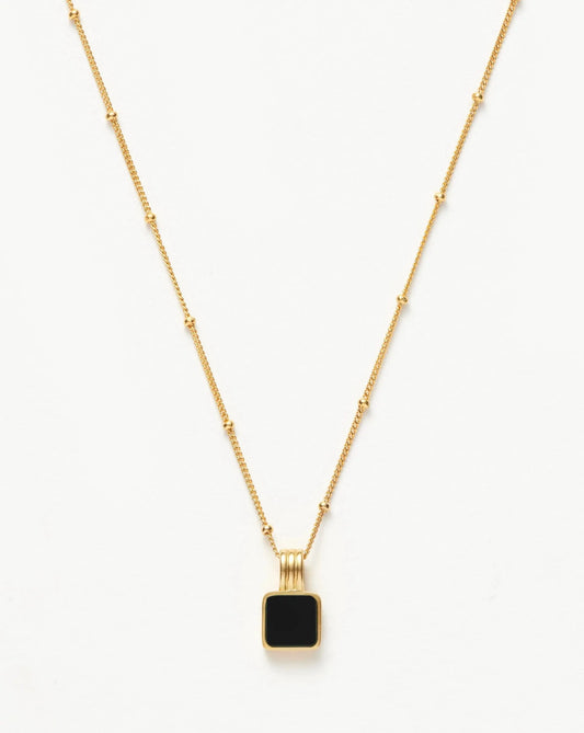 18K Gold Plated Black Onyx Square Pendant Necklace | Vintage Style Satellilte Chain for Women - ACERO JEWELS