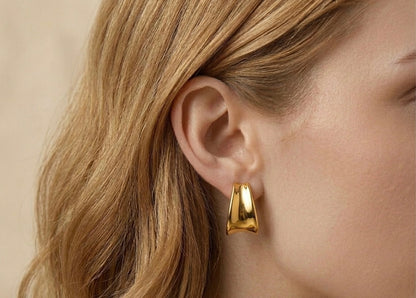 Elegant 18K Gold Plated Chunky Wave Stud Earrings | Minimalist Bold Curved Statement Earrings for Women | Water-Resistant Non-Tarnish Jewelry