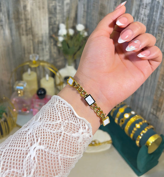 Gold Cuban Link Bracelet with White Geometric Charms | Waterproof & Tarnish-Free - ACERO JEWELS