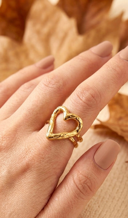 18K Gold Plated Cut-Out Heart Statement Ring