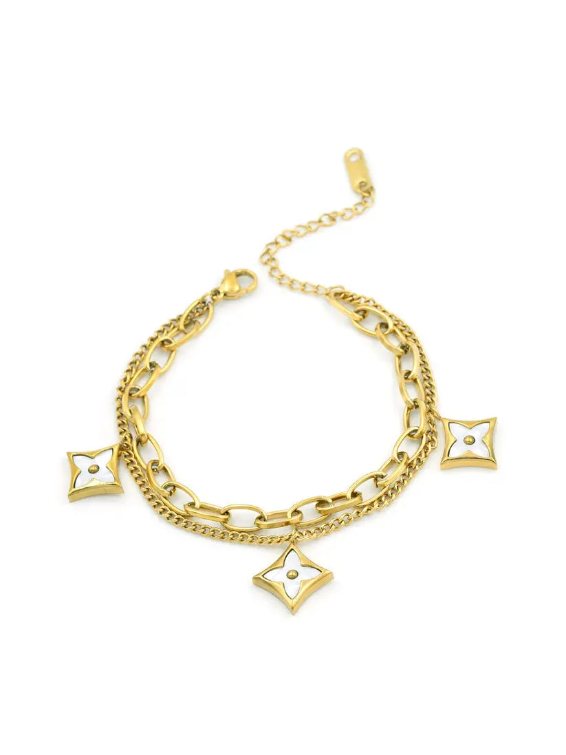 Gold Double Chain with Diamond Charms - Anti-Tarnish