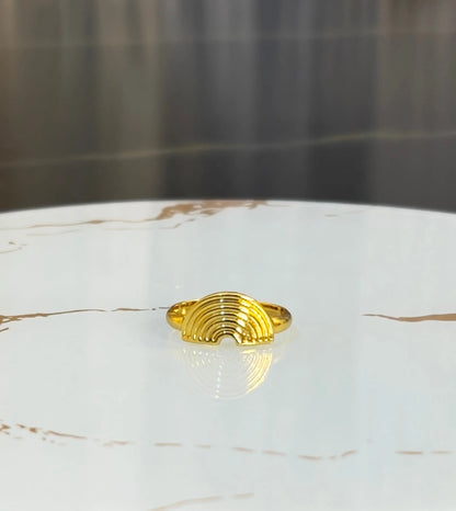 Dainty 18K Gold Plated Rainbow Arch Ring for Women | Minimalist Textured Half-Circle Statement Ring | Tarnish-Free Stainless Steel Everyday Jewelry - ACERO JEWELS