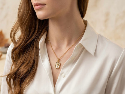 18K Gold Plated White Rose Medallion Necklace | Vintage Floral Pendant on Satellite Chain