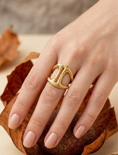 18K Gold Plated Anchor Link Ring - Bold Nautical Statement Band - Textured Marine Inspired Jewelry - Adjustable Chunky Gold Ring