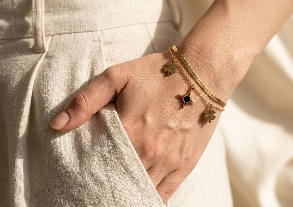 Double-Layered Lucky Charm Bracelet – 18K Gold Plated, Anti-Tarnish & Waterproof