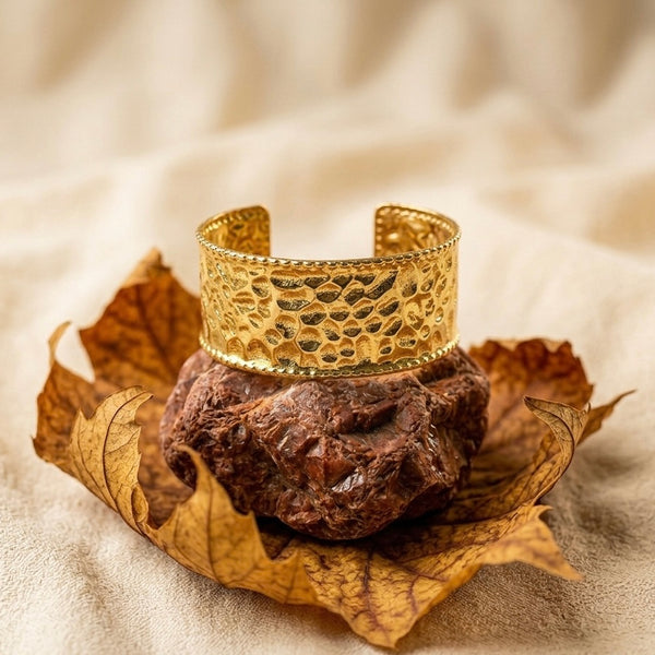 Hammered Gilded Statement Cuff | 18K Gold Plated Luxury Bangle