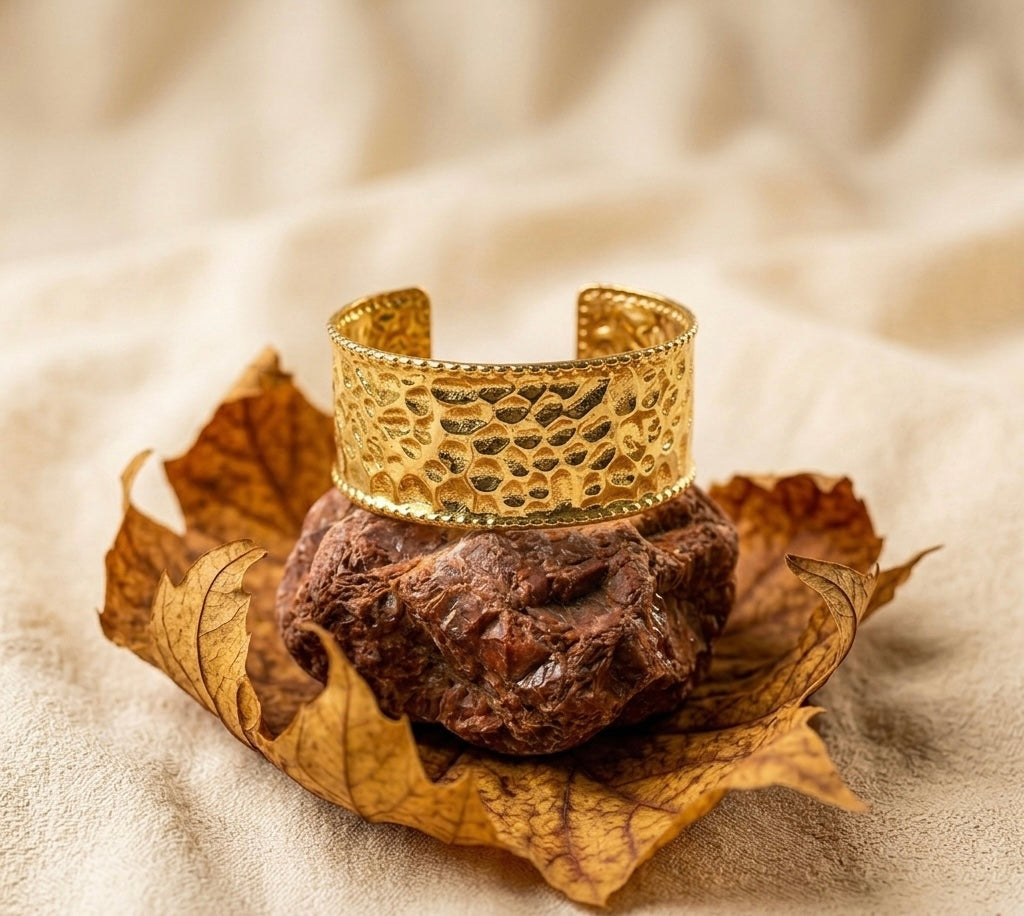 Hammered Gilded Statement Cuff | 18K Gold Plated Luxury Bangle