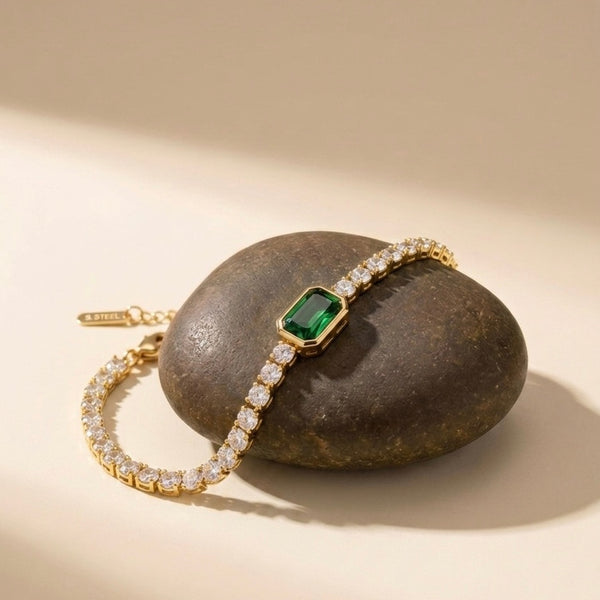 18k Gold Plated Emerald Green Zirconia Tennis Bracelet