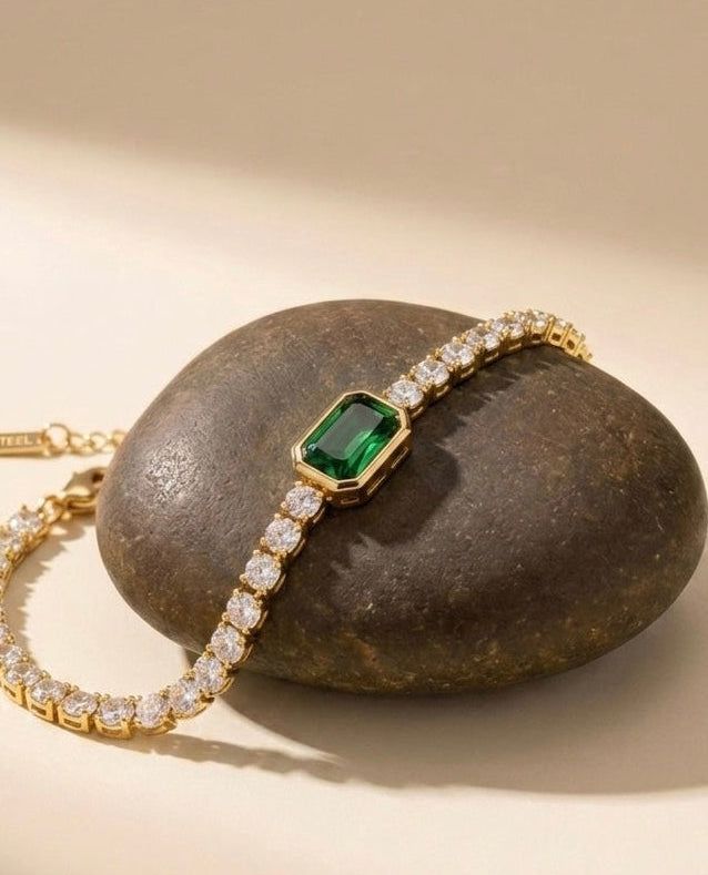 18k Gold Plated Emerald Green Zirconia Tennis Bracelet