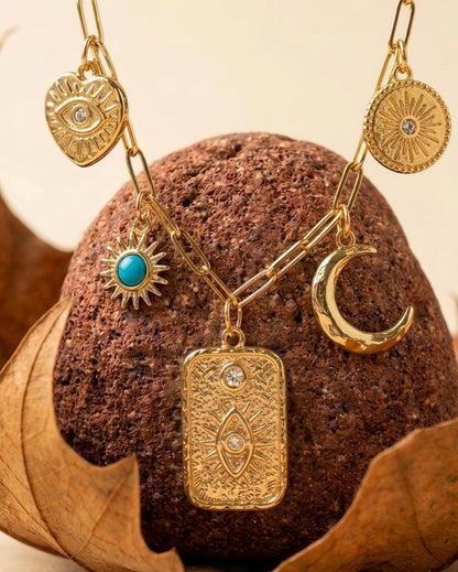 18K Gold Plated Celestial Charm Link Necklace