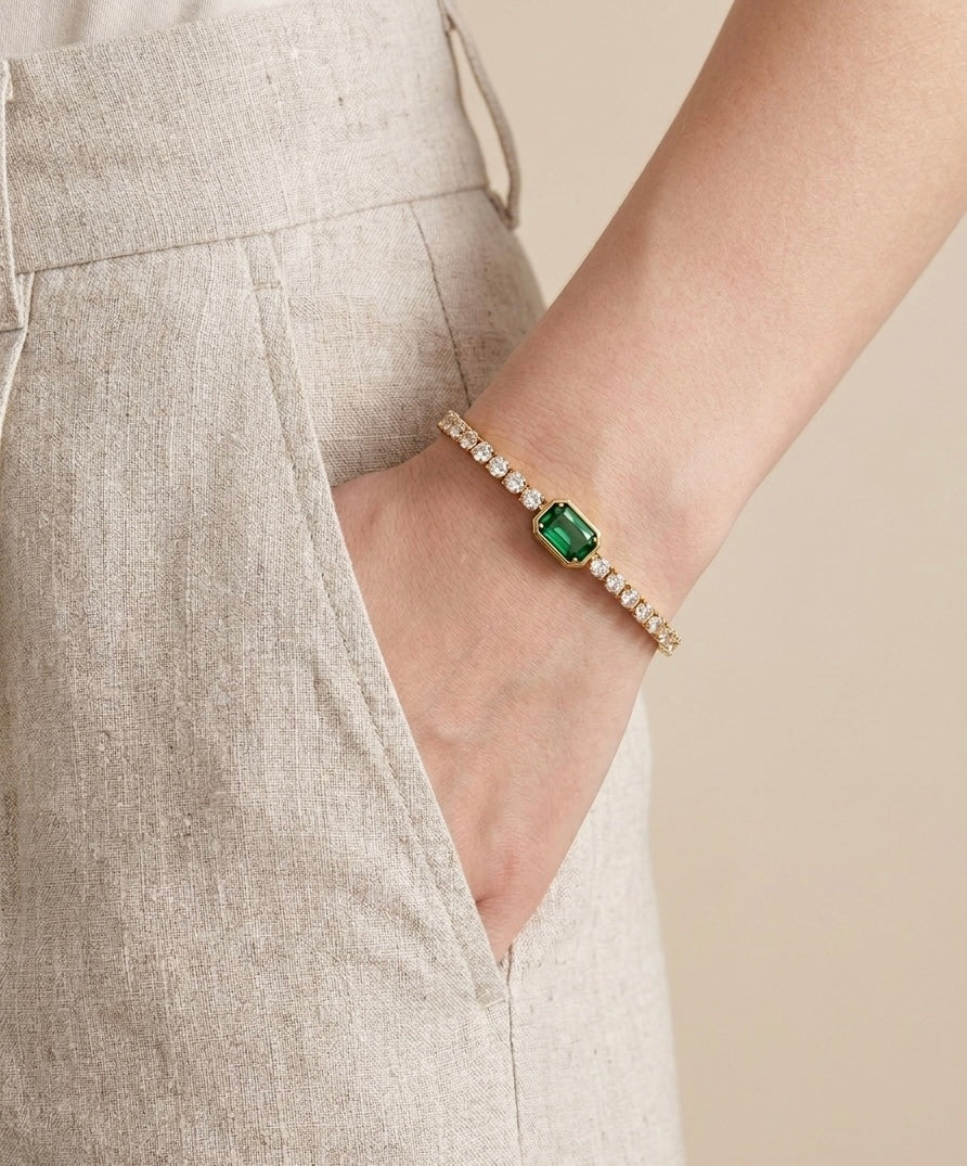 18k Gold Plated Emerald Green Zirconia Tennis Bracelet