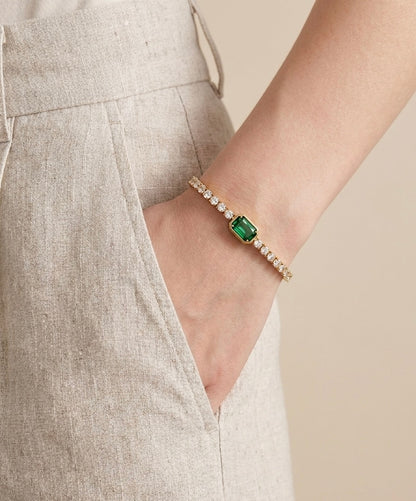 18k Gold Plated Emerald Green Zirconia Tennis Bracelet