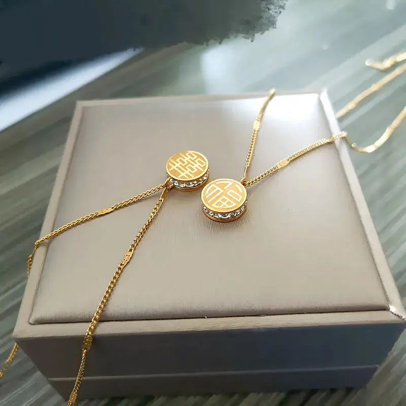 18K Gold Plated Crystal Medallion Necklace | Oriental Character Pendant with Sparking Zirconia - ACERO JEWELS