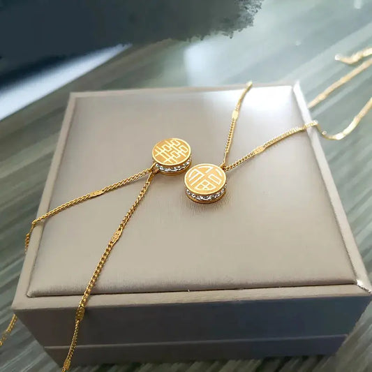 18K Gold Plated Crystal Medallion Necklace | Oriental Character Pendant with Sparking Zirconia - ACERO JEWELS