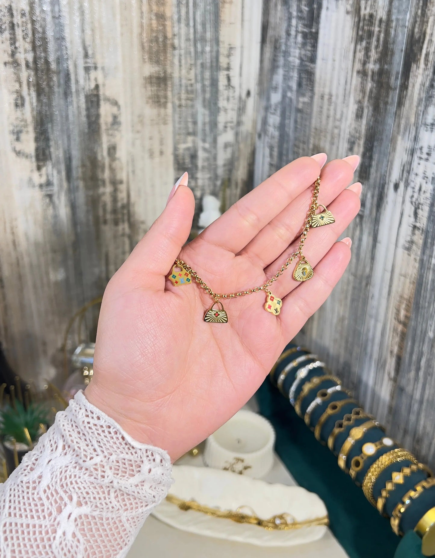 Gold Designer-Style Handbag Charm Bracelet | Waterproof & Tarnish-Free - ACERO JEWELS