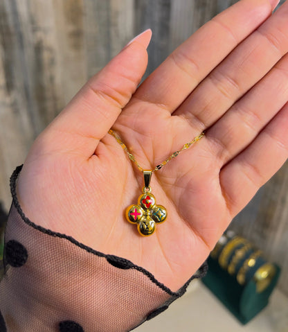 Luxury Inspired 18K Gold Plated Four-Leaf Clover Pendant Necklace | Colorful Enamel Monogram Charm Jewelry for Women - ACERO JEWELS