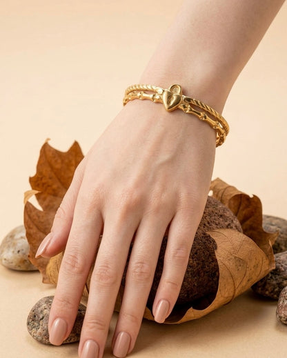18k Gold Plated Heart Lock Padlock Bangle