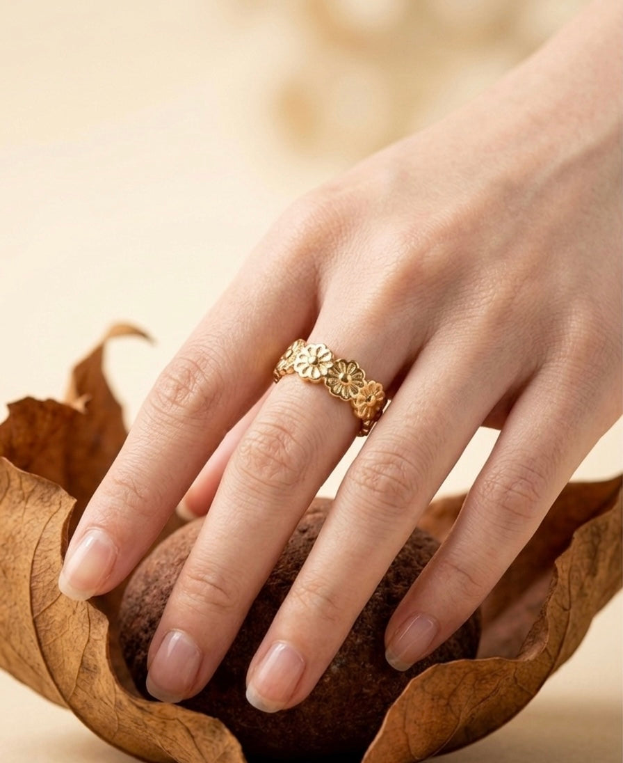 18K Gold Plated Petite Daisy Eternity Ring ACERO JEWELS