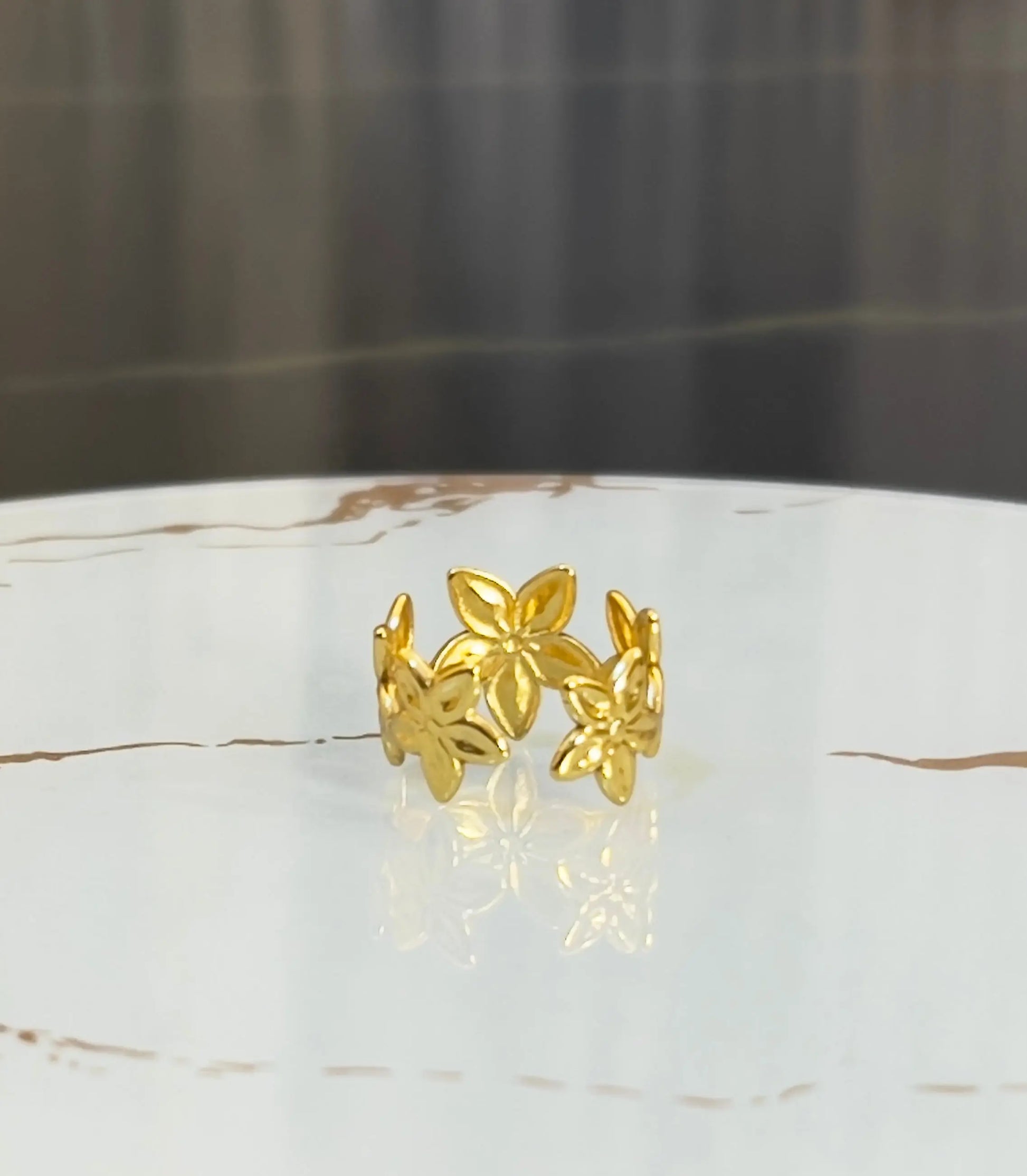 Exquisite 18K Gold Plated 3D Floral Eternity Ring | Romantic Textured Flower Vine Band for Women | Waterproof & Tarnish-Free Stainless Steel Boutique Jewelry - ACERO JEWELS