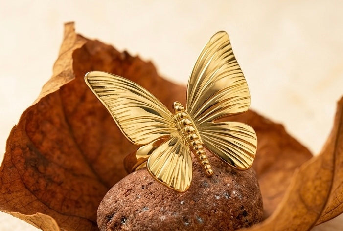 18K Gold Plated Butterfly Statement Ring for Women