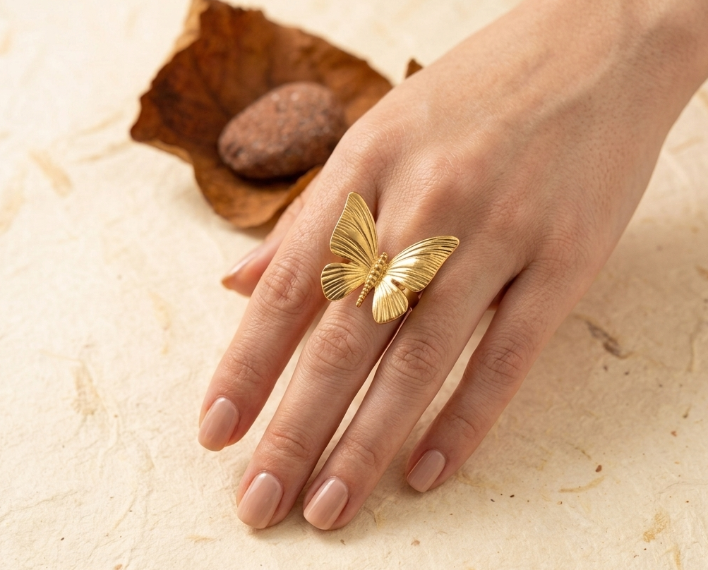 18K Gold Plated Butterfly Statement Ring for Women