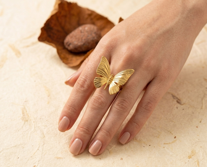 18K Gold Plated Butterfly Statement Ring for Women