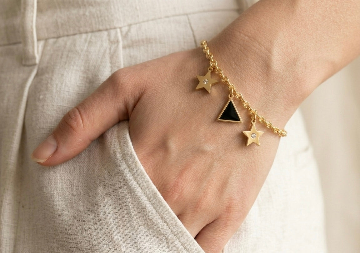 Celestial Star & Triangle Charm Bracelet – 18K Gold Plated, Anti-Tarnish & Waterproof