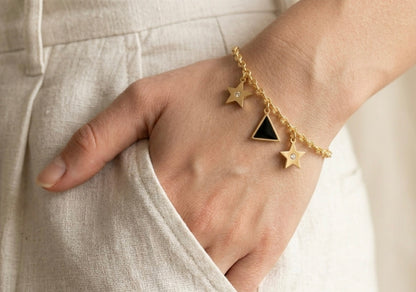 Celestial Star & Triangle Charm Bracelet – 18K Gold Plated, Anti-Tarnish & Waterproof