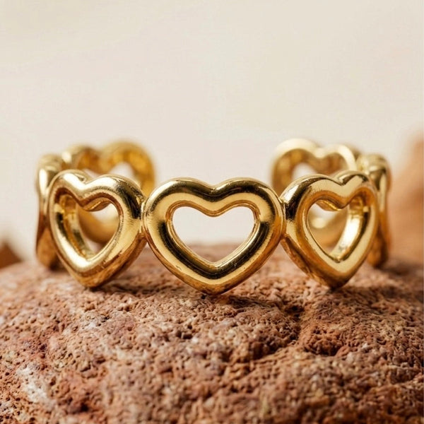 18k Gold Plated Open-Work Heart Band Ring