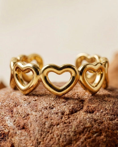 18k Gold Plated Open-Work Heart Band Ring ACERO JEWELS