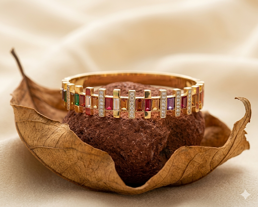 Rainbow Crystal Baguette Bangle – Luxury Gold Stainless Steel Multi-Color Bracelet