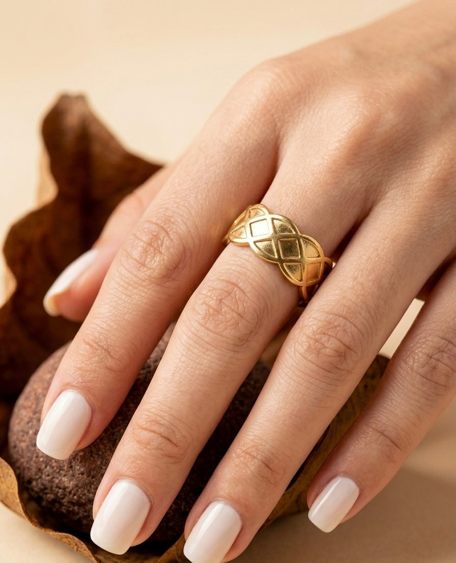 Tory Burch Gold Lattice Adjustable Ring ACERO JEWELS