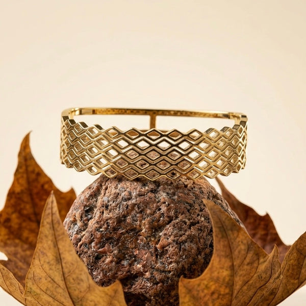18k Gold Plated Geometric Honeycomb Mesh Bangle