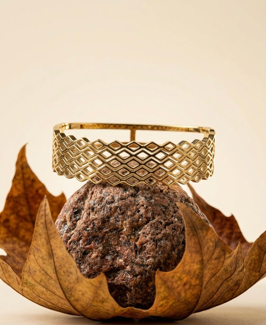 18k Gold Plated Geometric Honeycomb Mesh Bangle