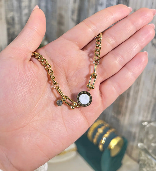 Reversible Roman Medallion Bracelet – Black & White Dual Tone, 18K Gold Plated - ACERO JEWELS