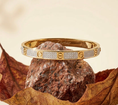 Luxury Crystal-Pave Gold Bangle – Icy Studded Statement Bracelet with Screw Motif
