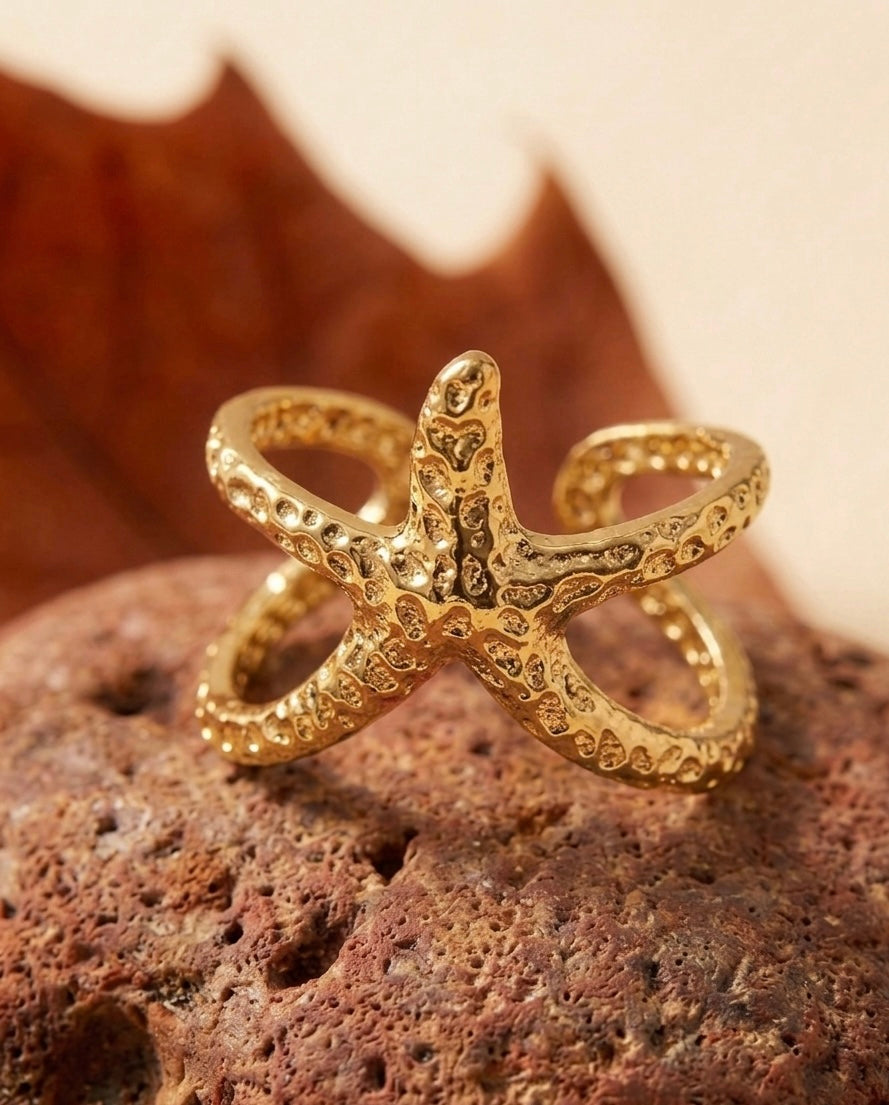 Oceanic Star 18K Gold Plated Starfish Ring ACERO JEWELS