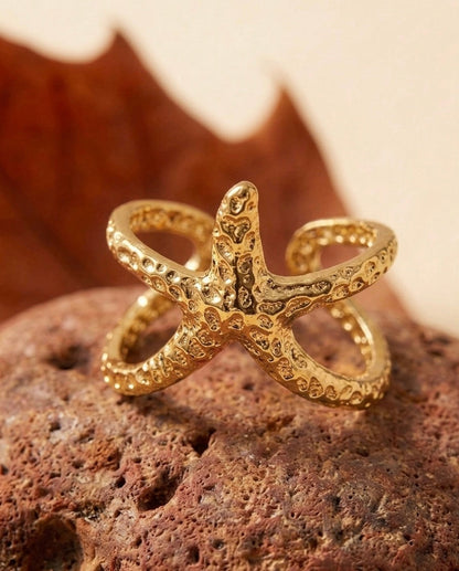 Oceanic Star 18K Gold Plated Starfish Ring ACERO JEWELS