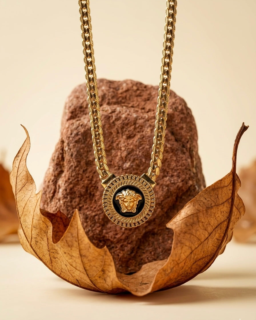 18k Gold Plated Medusa Greco Medallion Necklace