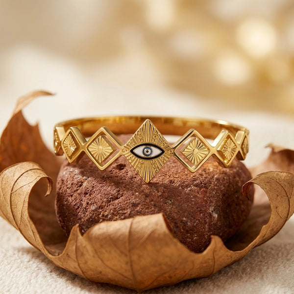 Luxury 18K Gold Plated Evil Eye Geometric Bangle