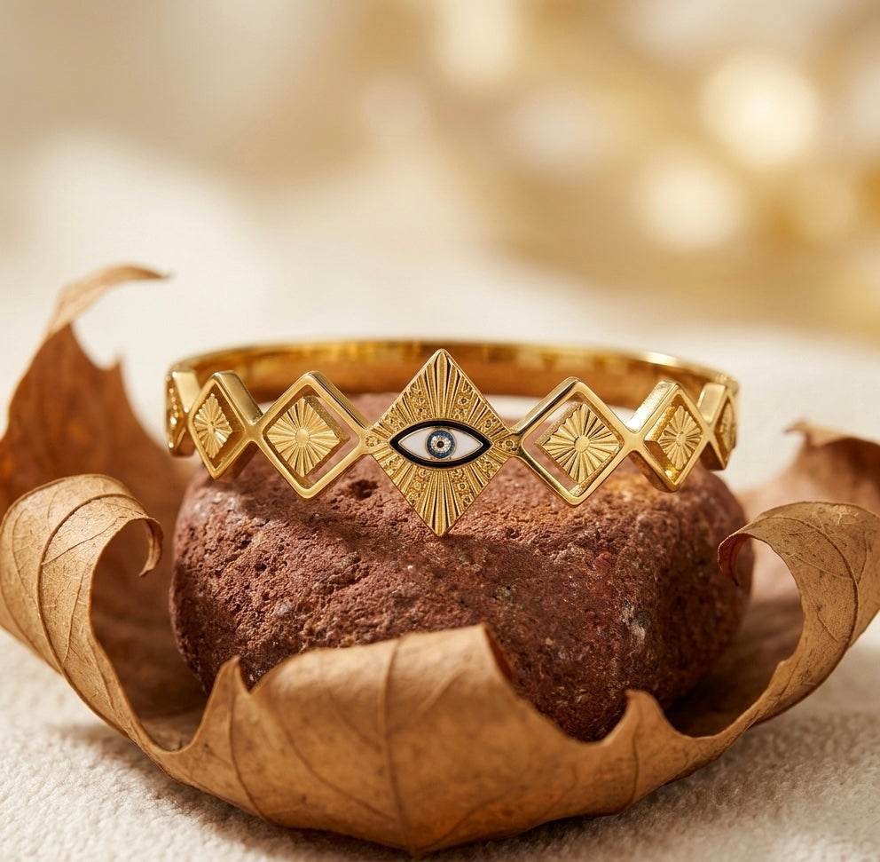 Luxury 18K Gold Plated Evil Eye Geometric Bangle
