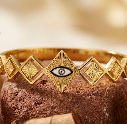 Luxury 18K Gold Plated Evil Eye Geometric Bangle