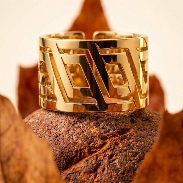 18K Gold Plated Geometric Cut-Out Statement Ring