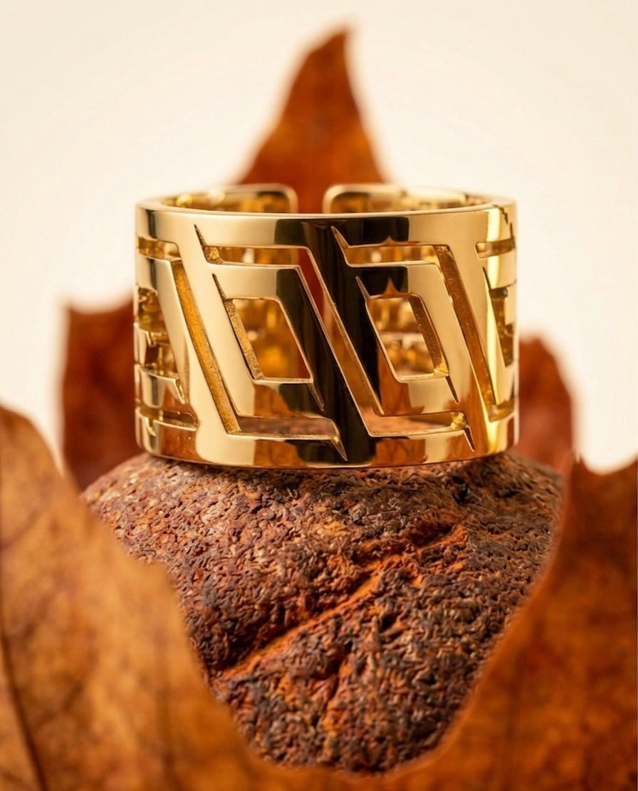 18K Gold Plated Geometric Cut-Out Statement Ring