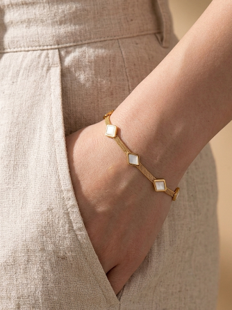 Anti-Tarnish Waterproof Diamond Link Bracelet - Gold Geometric Chain Bracelet